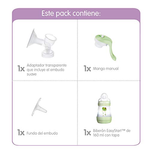 MAM Sacaleches manual, extractor de leche materna cómodo y eficiente, embudo sacaleches para un bombeo sin esfuerzo, incluye 1 biberón Easy Start anticólicos, 0+ meses