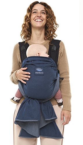 manduca Duo Portabebe > blue / azul < Innovador Sistema Click&Tie, Mochila y Fular Portabebés en Uno, Otimizado para Llevar Delante del Vientre, para Recién Nacidos & Bebés (3,5-15 kg)