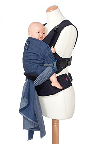 manduca Duo Portabebe > blue / azul < Innovador Sistema Click&Tie, Mochila y Fular Portabebés en Uno, Otimizado para Llevar Delante del Vientre, para Recién Nacidos & Bebés (3,5-15 kg)