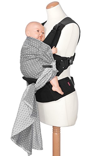 manduca Duo Portabebe > WildCrosses grey/gris < Innovador Sistema Click&Tie, Mochila y Fular Portabebés en Uno, Otimizado para Llevar Delante del Vientre, para Recién Nacidos & Bebés (3,5-15 kg)