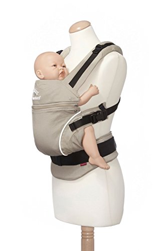 manduca First Baby Carrier > PureCotton < Mochila Portabebe Ergonomica, Algodón Orgánico, Extensión de Espalda Patentada, para Recién Nacidos y Bebés de 3,5 a 20 kg (PureCotton (modelo obsoleto), DesertStand (beige))