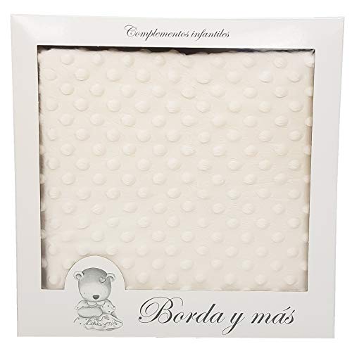 Manta bebe personalizada con nombre bordado. Medidas 80x110 cm. Tacto terciopelo (Beige)