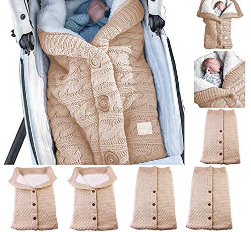 Manta cambiador para bebés recién nacidos, gruesa y cálida, manta de punto más terciopelo, saco de dormir de forro polar para bebé o niño beige beige