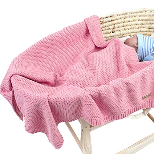 Manta de Punto para bebé para niños y niñas de 40 x 30 Pulgadas, Manta de Ganchillo de Punto para recién Nacido, Manta para Cochecito Rosa Rosa