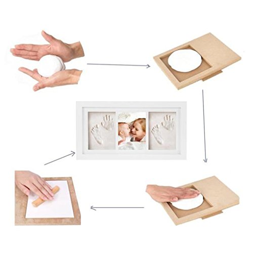 Marco Huellas Bebe, RoseFlower Kit de Marco de Huellas de Mano y Pie de Bebé -Regalos Originales para el Recién Nacido y Fiesta de Bienvenida al Bebé, seguros y elegantes Sets de modelado e impresión