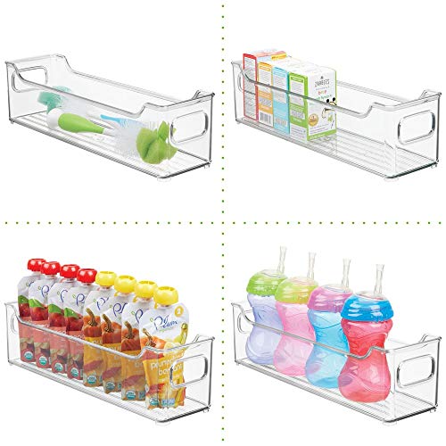 mDesign Juego de 2 cestas organizadoras para artículos de bebé – Caja para bebé con prácticas asas, sin tapa – Espacioso contenedor de plástico sin BPA para juguetes, pañales y más – transparente