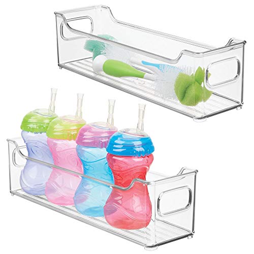 mDesign Juego de 2 cestas organizadoras para artículos de bebé – Caja para bebé con prácticas asas, sin tapa – Espacioso contenedor de plástico sin BPA para juguetes, pañales y más – transparente