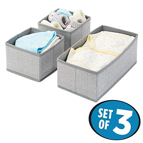 mDesign Juego de 3 cajas organizadoras – Cestas de tela transpirables con diseño de espiga para pañales, baberos, etc. – Versátiles organizadores de cajones para habitación infantil – gris