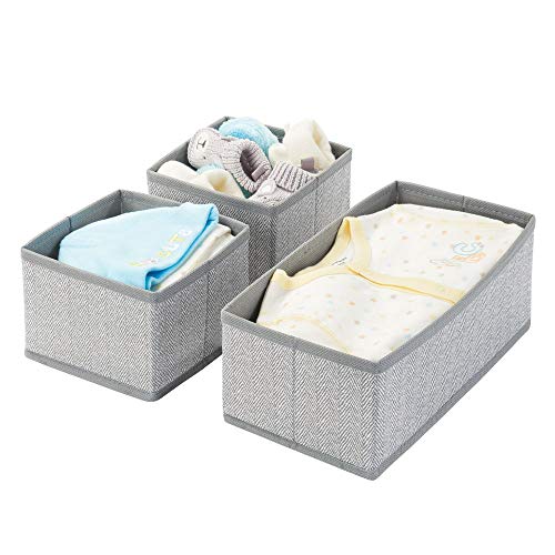 mDesign Juego de 3 cajas organizadoras – Cestas de tela transpirables con diseño de espiga para pañales, baberos, etc. – Versátiles organizadores de cajones para habitación infantil – gris