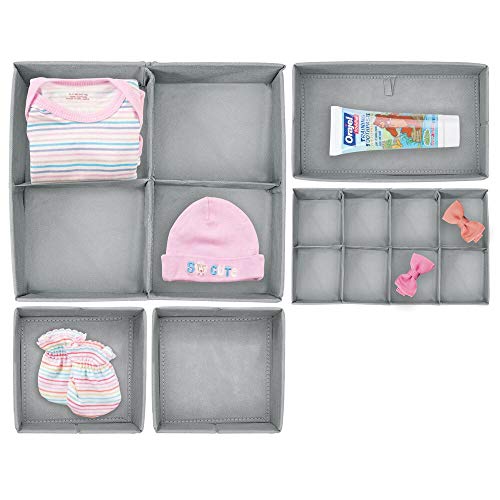 mDesign Juego de 5 cajas organizadoras para el cuarto de los niños – Cajas para almacenar artículos de bebé – También ideales como organizador de juguetes – Cajas con varios compartimentos – gris