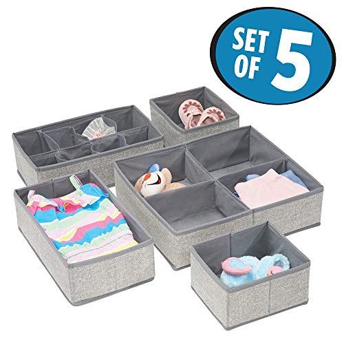 mDesign Juego de 5 cajas organizadoras para el cuarto de los niños – Cajas para almacenar artículos de bebé – También ideales como organizador de juguetes – Cajas con varios compartimentos – gris