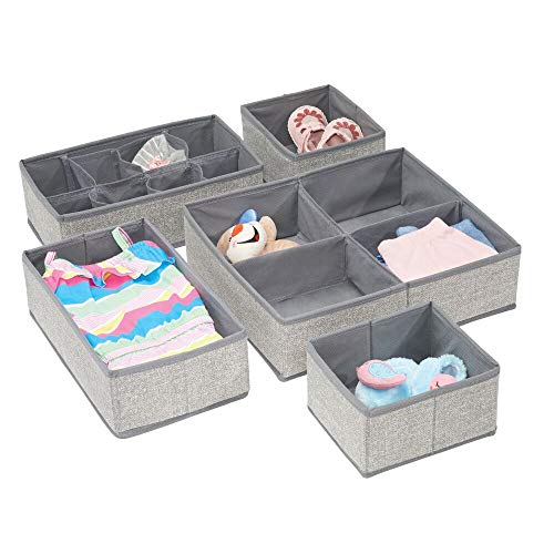 mDesign Juego de 5 cajas organizadoras para el cuarto de los niños – Cajas para almacenar artículos de bebé – También ideales como organizador de juguetes – Cajas con varios compartimentos – gris