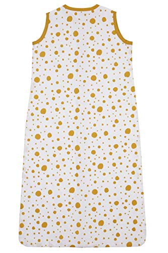 Meyco 411913 - Saco de dormir para verano (90 cm, sin forro, 100% algodón, 6-18 meses), diseño de puntos, color blanco y amarillo