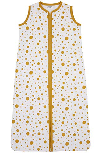 Meyco 411913 - Saco de dormir para verano (90 cm, sin forro, 100% algodón, 6-18 meses), diseño de puntos, color blanco y amarillo