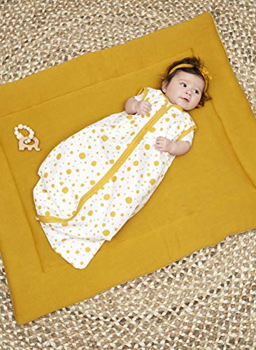 Meyco 411913 - Saco de dormir para verano (90 cm, sin forro, 100% algodón, 6-18 meses), diseño de puntos, color blanco y amarillo