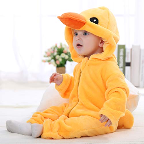 MICHLEY Bebé Ropa Mameluco Niños Niñas Pelele Pijama de Primavera y otoño Franela Traje de Animales Pato-70cm