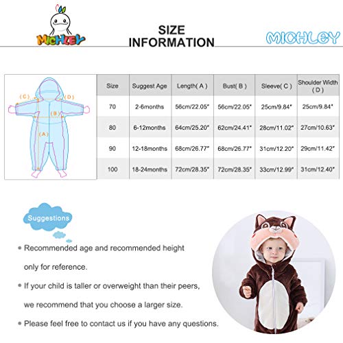 MICHLEY Disfraz Animal bebe niño y niña body pijama ropa, marrón 2 a 5 meses