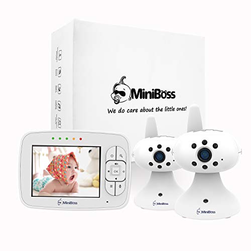 MiniBoss Vigilabebés Bebé Monitor Vídeo Cámara con 3.5" LCD Monitor de Bebé de Inalámbrico para Visión Nocturna Monitoreo de Temperatura Despertador(2 Cámara)