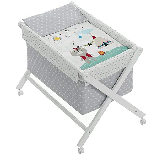 Minicuna mibebestore Plegable Indio Gris: Estructura + Vestidura + Colcha Desenfuntable + Colchón + Almohada