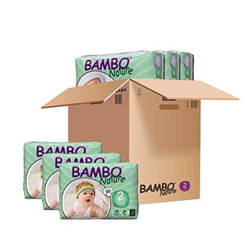 Minipañales Bambo tamaño 2 (de 3 a 6 kg), 6 paquetes de 30 unidades (180 unidades en total)