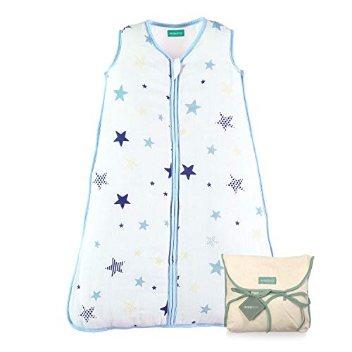 molis&co. Saco de Dormir para bebé. Ideal para Entretiempo e Invierno. 18-36 Meses. 2.5 TOG. Súper Suave y cálido. Estampado de Estrellas. Unisex. Muselina Premium.