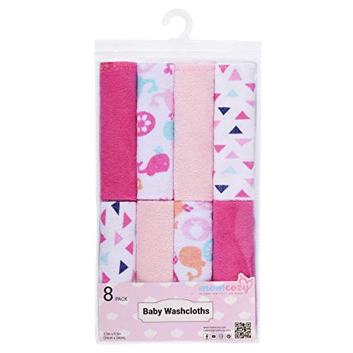 Momcozy Muselina Bebe, 8 Piezas Toalla Bebe de Algodón, Gasas para Bebes Suave, Juego de Toallas Baño, Servilletas de Tela, Toallas para Recién Nacido para Bebé, Niñas, Niños, 25x25cm, Rosado