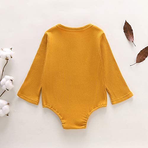 Mono De Manga Larga OtoñO Bebé NiñO NiñA ReciéN Nacido Mameluco SóLido Pijama Casual De Confort Ropa Deportiva-Vestido De Fiesta-Una Pieza De Ropa-Regalo De Bautismo(Amarillo,12-18 meses/100)