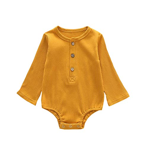 Mono De Manga Larga OtoñO Bebé NiñO NiñA ReciéN Nacido Mameluco SóLido Pijama Casual De Confort Ropa Deportiva-Vestido De Fiesta-Una Pieza De Ropa-Regalo De Bautismo(Amarillo,12-18 meses/100)