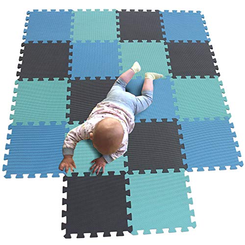 MQIAOHAM Esterilla Puzzle de Fitness-18 losas de EVA Espuma Alfombrilla Protección para el Suelo para máquinas Deporte y gimnasios sobre el Piso Fácil de Limpiar Azul Verde Gris 107108112