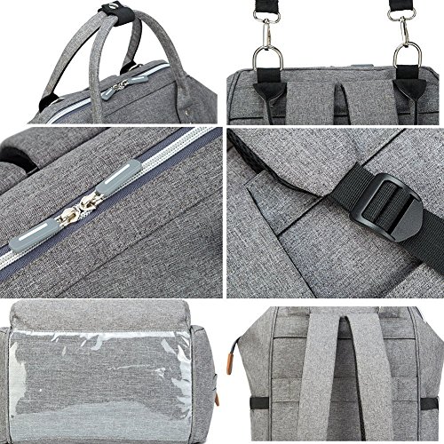 Multifunción pañal bolsa de pañales cambiador de viaje, gran capacidad mochila bolsa reutilizable, ligero elegante Durable Mochila con bolsillo botella aislante para mamá y papá (Gris)