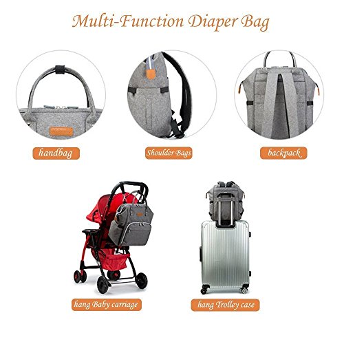 Multifunción pañal bolsa de pañales cambiador de viaje, gran capacidad mochila bolsa reutilizable, ligero elegante Durable Mochila con bolsillo botella aislante para mamá y papá (Gris)