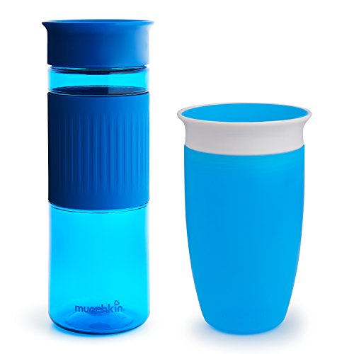 Munchkin Miracle 360° - Set de vasos para padres y niños, de 24oz y 10oz, Azul, Pack de 2 unidades