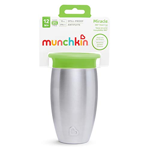 Munchkin Miracle 360°- Vaso antiderrames en acero inoxidable, verde, 296 ml