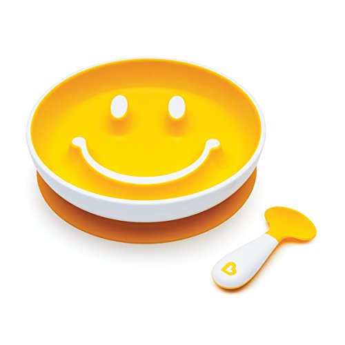 Munchkin Smile 'n Scoop Set de cuchara y plato con ventosa, amarillo