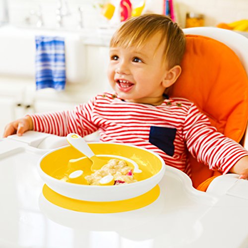 Munchkin Smile 'n Scoop Set de cuchara y plato con ventosa, amarillo