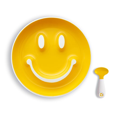 Munchkin Smile 'n Scoop Set de cuchara y plato con ventosa, amarillo