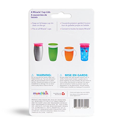 Munchkin  - Tapas para los Vasos Miracle, adaptable a todos los estilos de Vasos Miracle, Multicolores, pack de 4