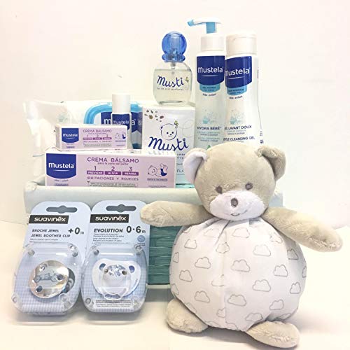 MUSTELA Cesta para regalo con osito XL (Azul)