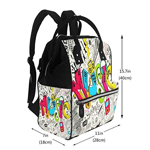 nbvncvbnbv Bolsa de pañales Mochila colorida de la momia de la música Bolsas impermeables del pañal de la momia de gran capacidad Bolsa de viaje duradera impresa en 3D Bolsa de picnic multiusos Mochi