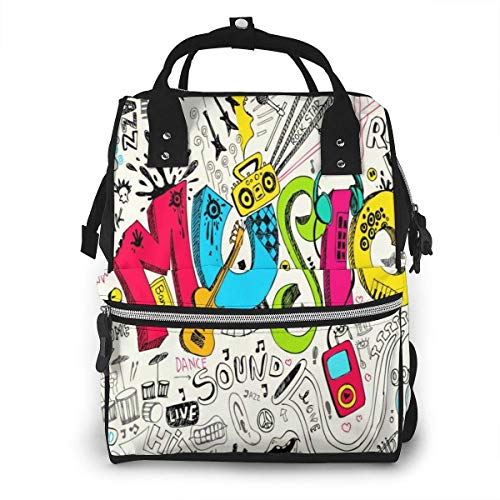 nbvncvbnbv Bolsa de pañales Mochila colorida de la momia de la música Bolsas impermeables del pañal de la momia de gran capacidad Bolsa de viaje duradera impresa en 3D Bolsa de picnic multiusos Mochi