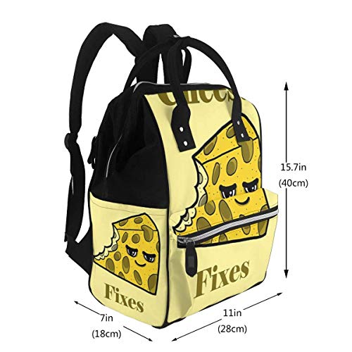 nbvncvbnbv Bolsa de pañales para bebés Queso fija todo Comida Humor Mochila de dibujos animados Multifunción Bolsas de pañales impermeables de viaje Capacidad Paquete de diseño de moda creativa Mochi