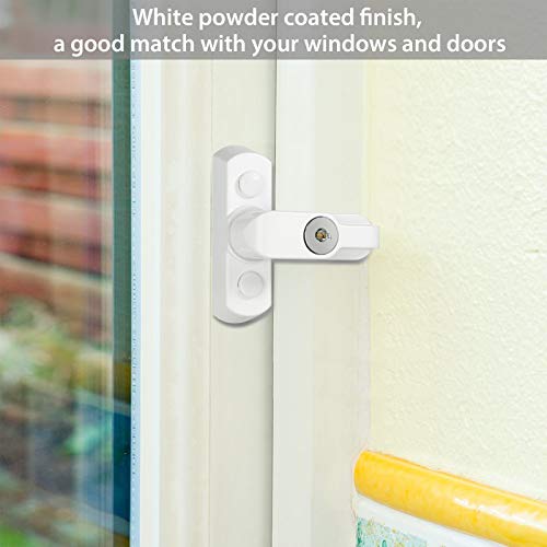 Neoteck 4 piezas Seguridad para Ventana Cerradura de Puerta con Llaves Blanco Zinc Fuerte Funde Aleación Extra Lock Seguro para Varios UPVC/PVC de Puerta y Ventana y Seguridad Doméstica