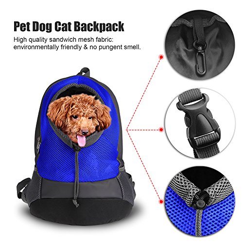 NHSUNRAY Pet Carrier mochila para pequeños perro gato Puppy(8lb Max) On-the-Go Travel Pet frente parte posterior bolsa transpirable suave malla Pup Pack 42 * 38 * 20 cm (Azul)