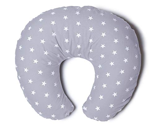 Niimo Cojin Lactancia Bebè Funda Cojin 100% Algodòn Extraíble y Lavable Almohada Multifuncional para Madre y Bebé Relleno de Fibra de Poliéster (Gris Estrellas)