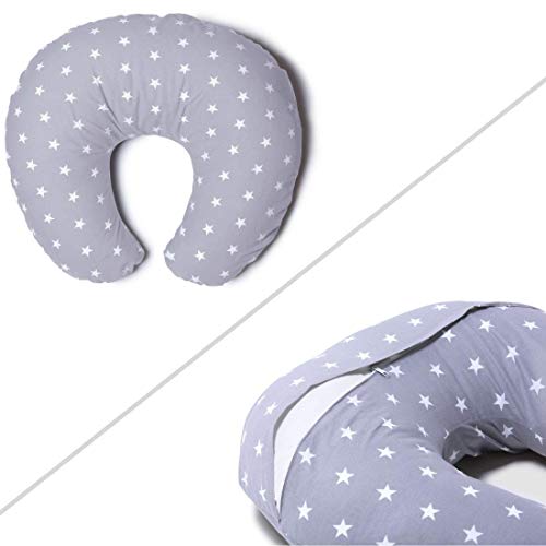 Niimo Cojin Lactancia Bebè Funda Cojin 100% Algodòn Extraíble y Lavable Almohada Multifuncional para Madre y Bebé Relleno de Fibra de Poliéster (Gris Estrellas)