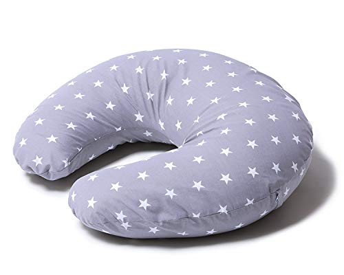 Niimo Cojin Lactancia Bebè Funda Cojin 100% Algodòn Extraíble y Lavable Almohada Multifuncional para Madre y Bebé Relleno de Fibra de Poliéster (Gris Estrellas)