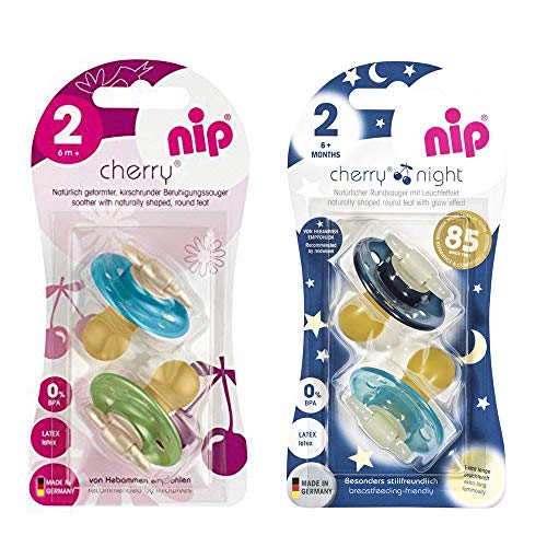 NIP Day & Night chupete latex Tetina Redonda 6 a 36 meses, Pack de 4, made in Germany