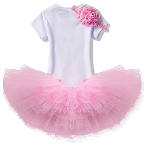 NNJXD Recién Nacida Tutú Primer Cumpleaños 3 Piezas Trajes Mameluco + Falda y Diadema Tamaño (1) 1 Año Rosa