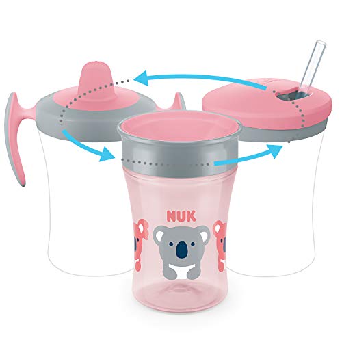 NUK - Juego de vasos, 3 en 1, vasos para aprender a beber, Trainer Cup, Magic Cup 360º y Action Cup, 6+ meses, 230 ml, sin BPA rosa rosa (neu)