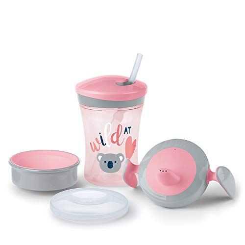 NUK - Juego de vasos, 3 en 1, vasos para aprender a beber, Trainer Cup, Magic Cup 360º y Action Cup, 6+ meses, 230 ml, sin BPA rosa rosa (neu)